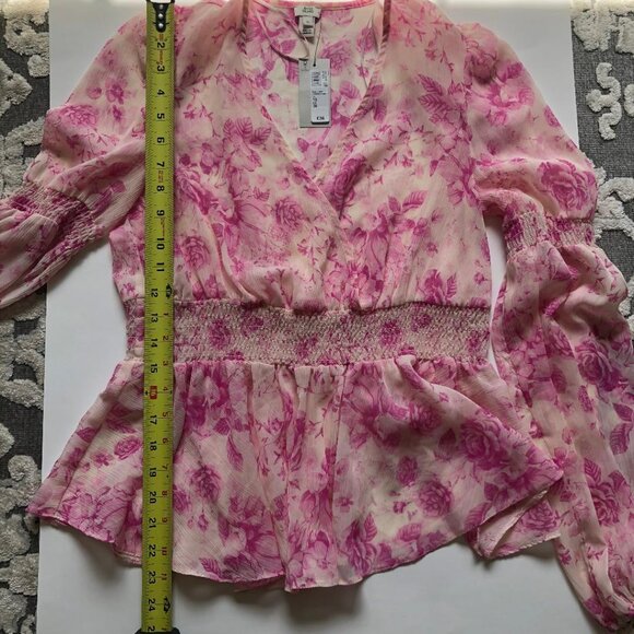NWT, River Island, Size 6, Pink & White Floral, Semi-Sheer, Boho, Blouse - Picture 10 of 10